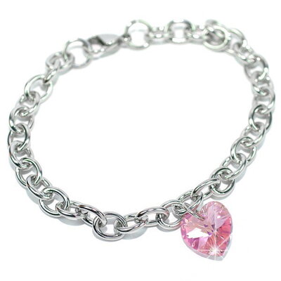 Silvego Ocelový náramek se Swarovski Elements Srdce Light Rose LSW085B