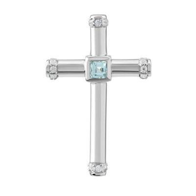 Silvego Stříbrný přívěsek křížek Jeremy s pravým modrým topazem a zirkony