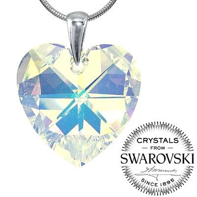 SILVEGO Stříbrný přívěsek srdce 28mm - AB se Swarovski® Crystals - LSW033P