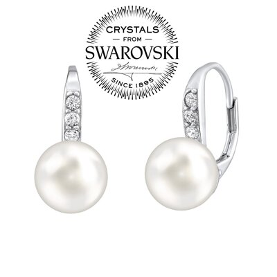 SILVEGO stříbrné náušnice s bílou perlou Swarovski® Crystals - LPSER0639
