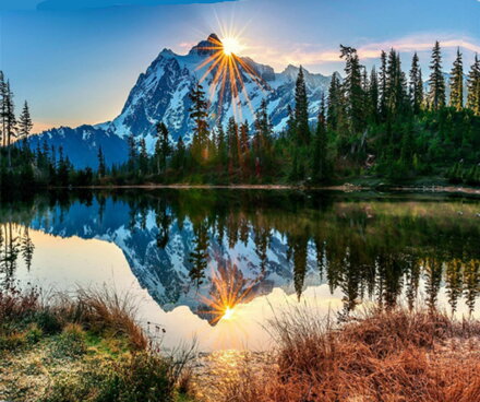 Malování podle čísel Východ slunce nad horou