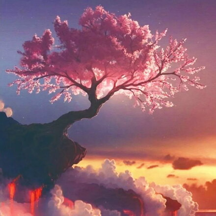 Diamantový obrázek Sakura na skále