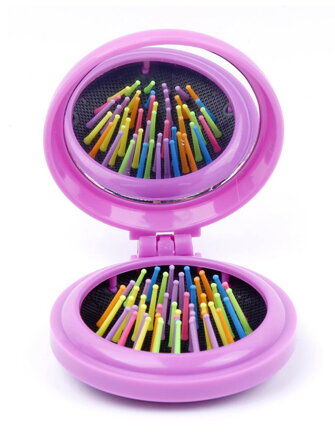 Skládací kartáč na vlasy se zrcátkem Purple