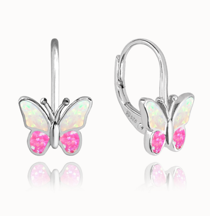  MINET Třpytivé stříbrné náušnice MOTÝLCI s modrým opálem