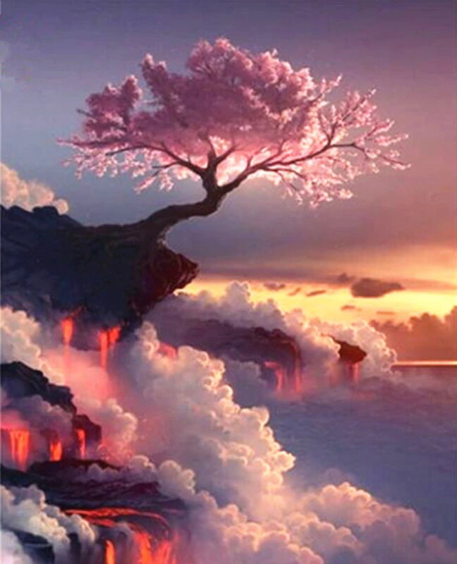 Malování podle čísel Sakura na skále Malování podle čísel Sakura na skále
