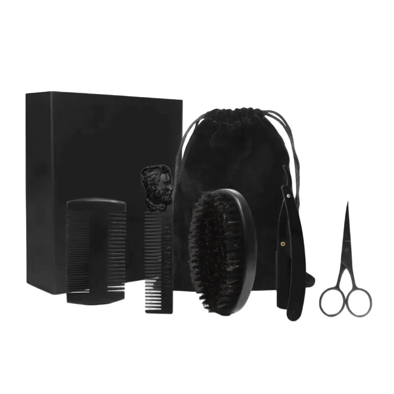 Hřeben, kartáč a nůžky na knír a vousy H508 Black