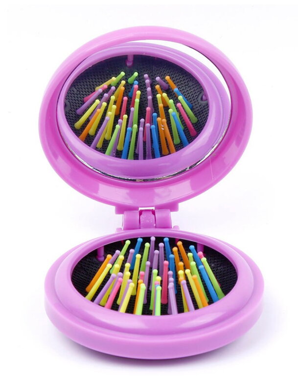 Skládací kartáč na vlasy se zrcátkem Purple