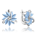MINET stříbrné náušnice kytičky s modrým kočíčím oken