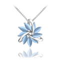 Minet Elegantní stříbrný náhrdelník kytičky s modrým kočíčím oken